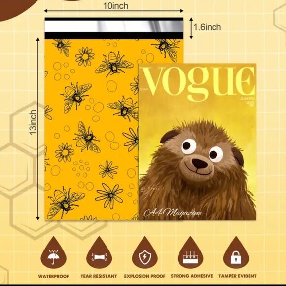 10x13 Bee & Flower Yellow Polymailers 20ct - Picture 2 of 4